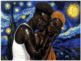 ‘Where We Mend’ (charcoal and acrylic on canvas, 36 × 48 inches, dated 2026) by Susan Onyedikachi John