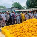 The Acting Customs Area Controller in charge of Ogun 1 Area Command, Oladapo Afeni, handing over seized parcels of narcotics to the officials of NDLEA, Idiroko Special Command