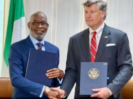 Minister of Solid Minerals Development Dele Alake with US Deputy Secretary of State Christopher Landau