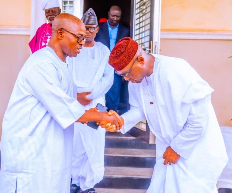 Ekiti State Governor, Biodun Oyebanji (Right) and former governor Segun Oni