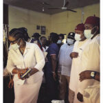 BOT chairman, Chief Christopher Ndubisi, and president of the club, Chief David Nwosu, being led by a nurse to see the patients