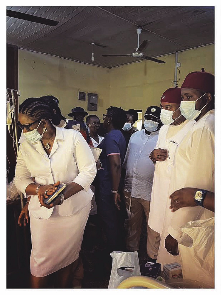 BOT chairman, Chief Christopher Ndubisi, and president of the club, Chief David Nwosu, being led by a nurse to see the patients