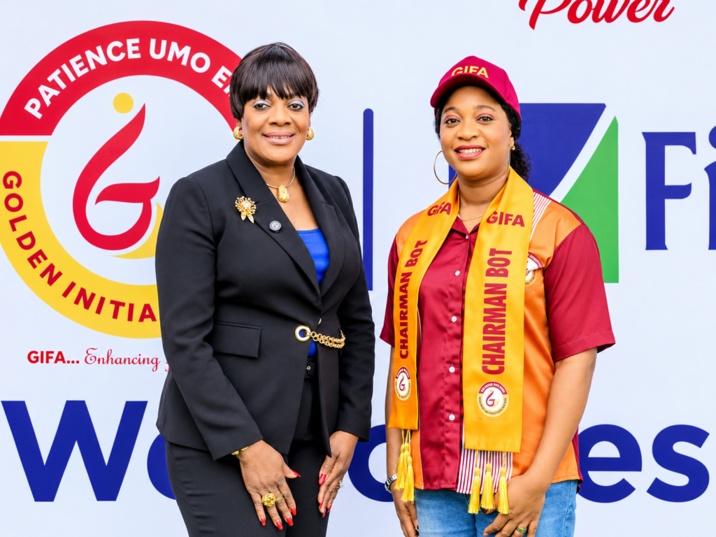 Executive Director, Fidelity Bank South South  (left) Mrs Shodipo and Coordinator ,Office of the First Lady Akwa Ibom state Mrs Helen Eno Obareki during presentation of cash grants and empowerment items to women in Akwa Ibom