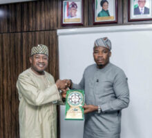 DG of the NADDC, Otunba Oluwemimo Joseph Osanipin (right), and VC of UNIABUJA, Prof. Hakeem Babatunde Fawehinmi, during the visit
