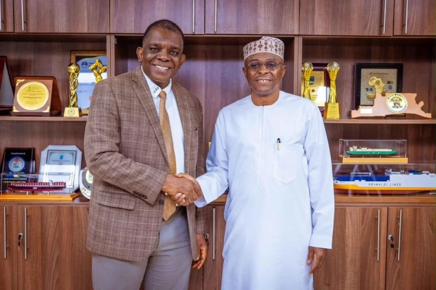 Director-General:CEO of NPERA, Dr. Pius Akutah in a warm handshake with the Managing Director:CEO of the NPA, Dr. Abubakar Dantsoho after a meeting on Monday