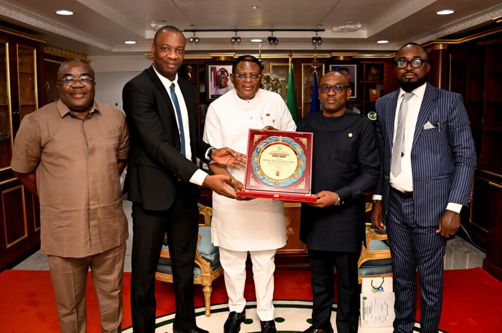 L–R: Prof. Ofem Enang Past Chairman, NMA CRS;  Dr. Ezoke Epoke immediate Past Chairman, NMA CRS; Cross River State governor, His Excellency, Bassey Otu; Dr. Pius Agweye Chairman, NMA CRS;  Dr. Ogar Emmanuel Idoko National President-Elect, NARD NMA – Nigerian Medical Association Cross River State Chapter