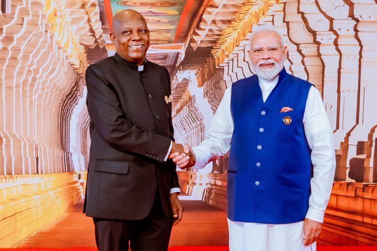 Vice-President Kashim Shettima and Prime Minister of Indian, Minister Narendra Modi at the ongoing 18th Edition of BRICS Leaders’ Summit in New Delhi, India on Sunday, 13-09-2026