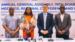 (L-R)- LOC Chairman, Henry Agbebire, FAAN MD and ACI VP, Olubunmi Kuku, ACI Secretary General, Ali Tounsi and Director Airport Operations, Captain Abdullahi Mahmood
