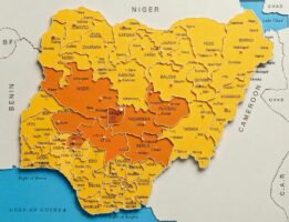 Nigeria map (yellow with north central states highlighted in orange)