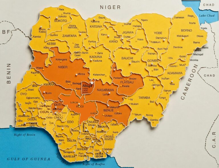 Nigeria map (yellow with north central states highlighted in orange)
