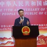 The Chinese Ambassador to Nigeria, Yu Dunhai, speaking during the celebration of the 77th anniversary of the founding of the People’s Republic of China in Abuja.