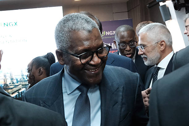 Aliko Dangote, president and chief executive officer of Dangote Group, at the Nigerian Stock Exchange in Lagos, Nigeria, on Monday, Sept. 14, 2026. Dangote is poised to make a $23 billion leap up the list of the world's wealthiest with the initial public offering of his refinery, Dangote Petroleum Refinery and Petrochemicals Fze. Photographer: Victor Adewale/Bloomberg via Getty Images