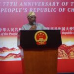 The Representative of President Bola Ahmed Tinubu and Minister of Power, Joseph Tegbe, speaking during the celebration of the 77th anniversary of the founding of the People’s Republic of China in Abuja