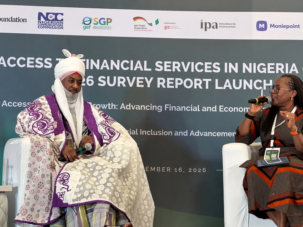 Emir of Kano Sanusi Lamido Sanusi, during a fireside chat with the Lagos. Business School Dean, Professor Olayinka David-West, at the Launch of the 2026 A2F report in Abuja