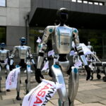 robots protest AI regulation in Warsaw