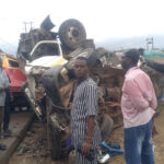The damaged vehicles at the scene of the accident