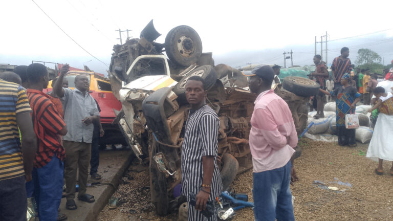 The damaged vehicles at the scene of the accident
