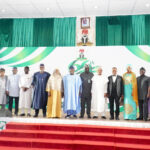 Chairman, Inter-Ministerial Committee on Nigeria’s 66th Independence Anniversary and Secretary to the Government of the Federation, George Akume, (7th left) flanked by some members of the Federal Executive Council; Guest Speaker and Chairman Governing Council of Philomath University, Collins Aimuan and Traditional Rulers at Nigeria’s 66th Independence Anniversary Public Lecture on Wednesday, 30th September, 2026 in Abuja