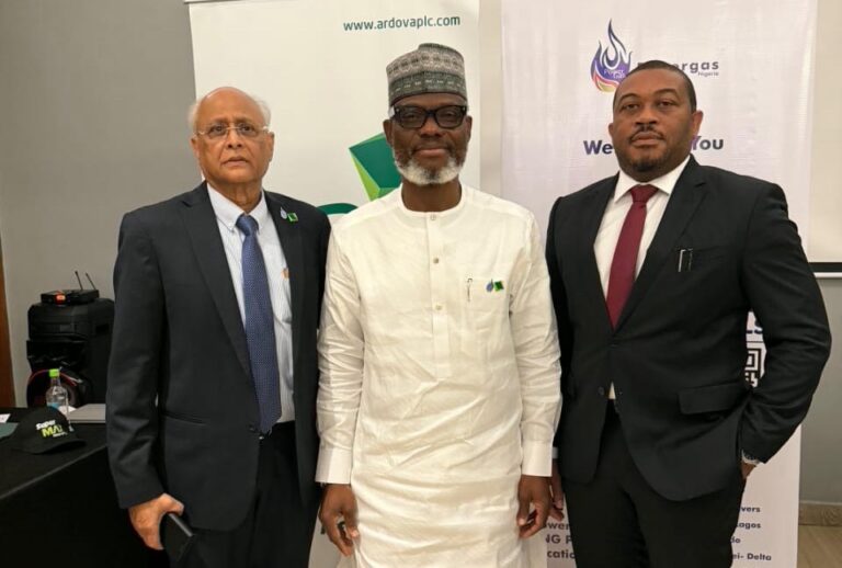 From left: Mr Pulak Sen, Vice Chairman, Powergas Ebedei; Dr AbdulWasiu Sowami, Chairman, Ardova Plc; and Dr George Eluwa, Chairman, Diadem Group