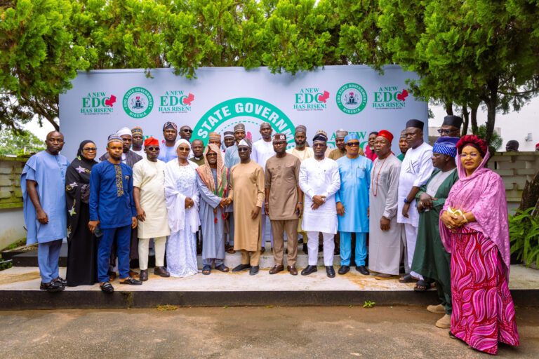 Members of the newly inaugurated committees shortly they were inaugurated by the Edo State governor, Monday Okpebholo at the Government House