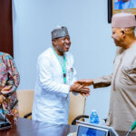 Vice President Kashim Shettima in handshake with Vice Chancellor of the University of Abuja, Hakeem Fawehinmi, when he received management team of the University at the State House, Abuja on Wednesday September 9, 2026