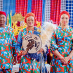 L-R: Imo State Governor Hope Uzodimma, First Lady of Nigeria, Oluremi Tinubu and the wife of the Imo State Governor, Mrs Chioma Uzodimma after the First Lady was conferred with the chieftancy title of Oso Di Eme of Imo by the Imo State Council of Traditional Rulers in Owerri Imo State on Wednesday 9th September 2026