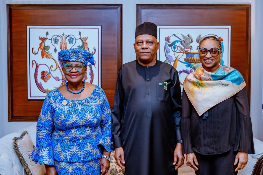 L-R: World Trade Organisation (WTO) Director-General, Ngozi Okonjo-Iweala, Vice President Kashim Shettima and Minister of Industry, Trade and Investment is Dr Jumoke Oduwole on the sidelines of the ongoing BRICS Leaders’ Summit in New Delhi, India