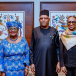 L-R: World Trade Organisation (WTO) Director-General, Ngozi Okonjo-Iweala, Vice President Kashim Shettima and Minister of Industry, Trade and Investment is Dr Jumoke Oduwole on the sidelines of the ongoing BRICS Leaders’ Summit in New Delhi, India