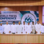 Secretary to the Government of the Federation, George Akume (4th left) in a group photograph with some Ministers and Head of the Civil Service of the Federation,  Abel Enitan (right) at the Nigeria’s 66th Independence Anniversary World Press Conference on Thursday 24th September, 2026 in Abuja