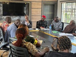 The State Attorney General and Commissioner for Justice, Prof. Yangien Ornguga flanked by members of the Correspondents’ Chapel and his management team