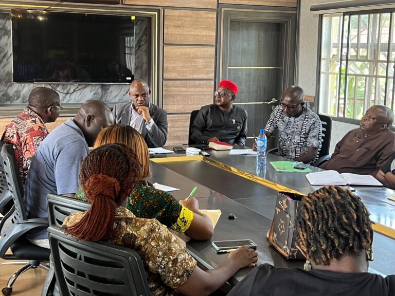 The State Attorney General and Commissioner for Justice, Prof. Yangien Ornguga flanked by members of the Correspondents' Chapel and his management team