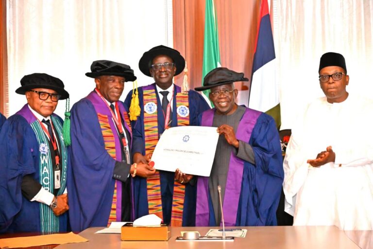 Tinubu tasks medical experts on brain drain as WACP honours him with rare fellowship
