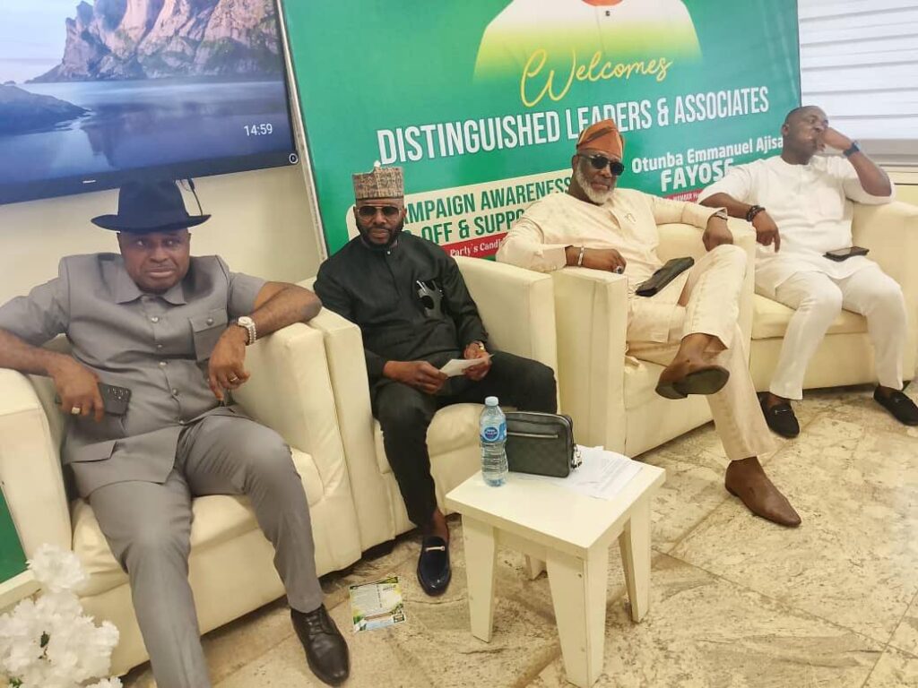 Barr. Kenneth Okonkwo, Mr Fayose, and Senator Dino Melaye during the meeting in Abuja on Thursday, October 22, 2026