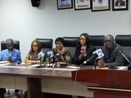 DG NAFDAC, Prof. Mojisola Adeyeye (m) and other directors during the briefing in Lagos