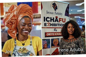 Right- Irene Eyluche Aduba Professional headgear stylist | founder of Irene Artistry, Left- Her Model, Joy.