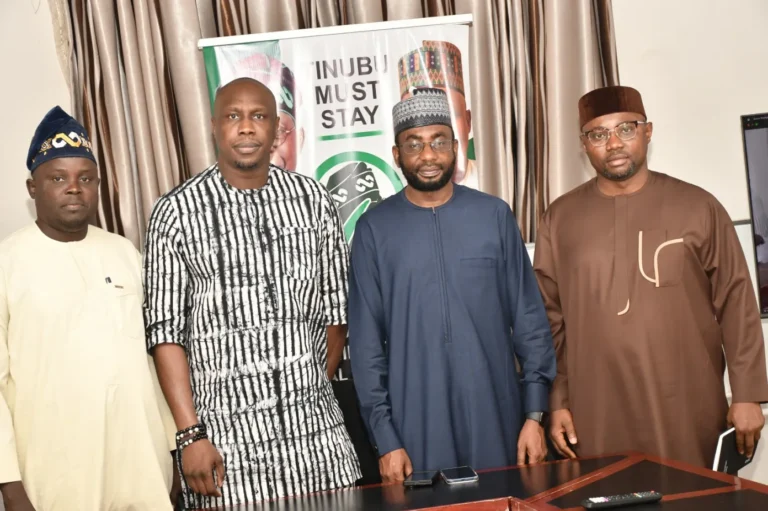 L-R: Engr. Ibrahim Said Uba, Director Mobilisation and Data Management; Olusegun Obasanjo; Director‑General of NITDA, National Coordinator of TMS, Kashifu Inuwa Abdullahi; and Director‑General of TMS, Marcel Ngogbehei