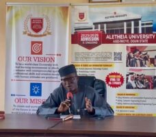 The Vice Chancellor, Aletheia University, Ago Iwoye, Professor Olukayode Akinyemi, during the press conference
