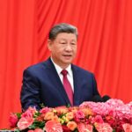 Chinese President Xi Jinping, delivering his speech during the reception marking the 77th anniversary of the founding of the People’s Republic of China which held at the Great Hall of the People in Beijing, China