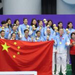 Gold medalist Team China pose at the medal ceremony after the Aquatics Water Polo Women’s finals on day five of the 20th Asian Games Aichi-Nagoya at Nagoya City General Gymnasium Rainbow Pool in Nagoya, Aichi, Japan, on September 24, 2026. /VCG