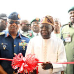 Chief of Air Staff, Air Marshal Sunday Aneke; President Bola Tinubu; Chief of Defence Staff, Gen. Olufemi Oloyode, and others, during the induction of 2x Airbus H-125 Helicopters 3x Austa 109 Trekker B Helicopters and inauguration of newly constructed Presidential Air Fleet Hanger in Abuja on Thursday, October 29, 2026