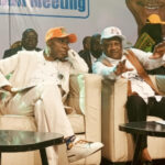The Vice Presidential Candidate of the African Democratic Congress ADC, Chibuike Rotimi Amaechi discussing with the Party’s Delta Governorship flag bearer, at the stakeholders meeting in Effurun
