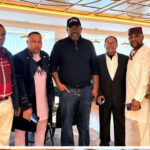 NDC National Leader and former Bayelsa State Governor Senator Henry Seriake Dickson (m) flanked by the diaspora executives in London.